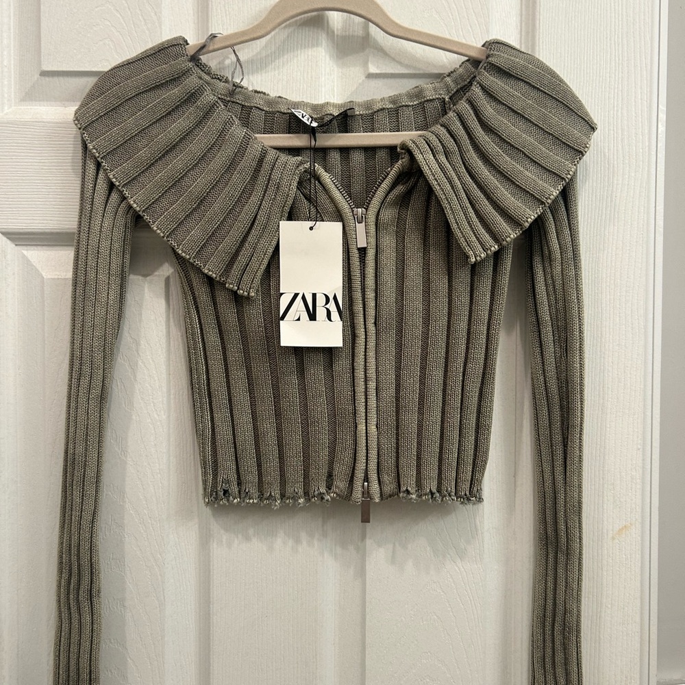 Zara Ribbed Knit Sweater in Olive